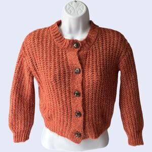 dip S (6-7) Cozy Cardigan Burnt Orange Chunky Knit Cropped Girls Y2K